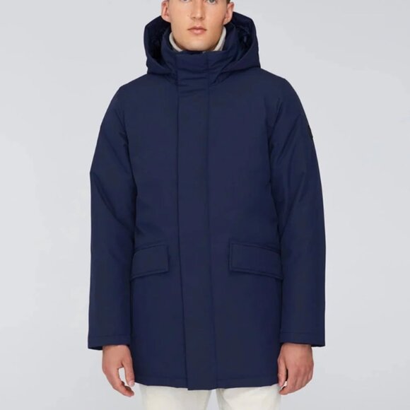 NEW 👌 QUARTZ Co. NWOT Champlain Forward Hooded Down Navy Blue Puffer Parka XS - Picture 1 of 16